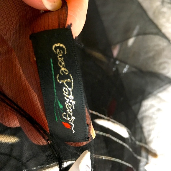 Silk black sheer scarf with embroidery  by NYC Designer Carol Patterson - Picture 8 of 8